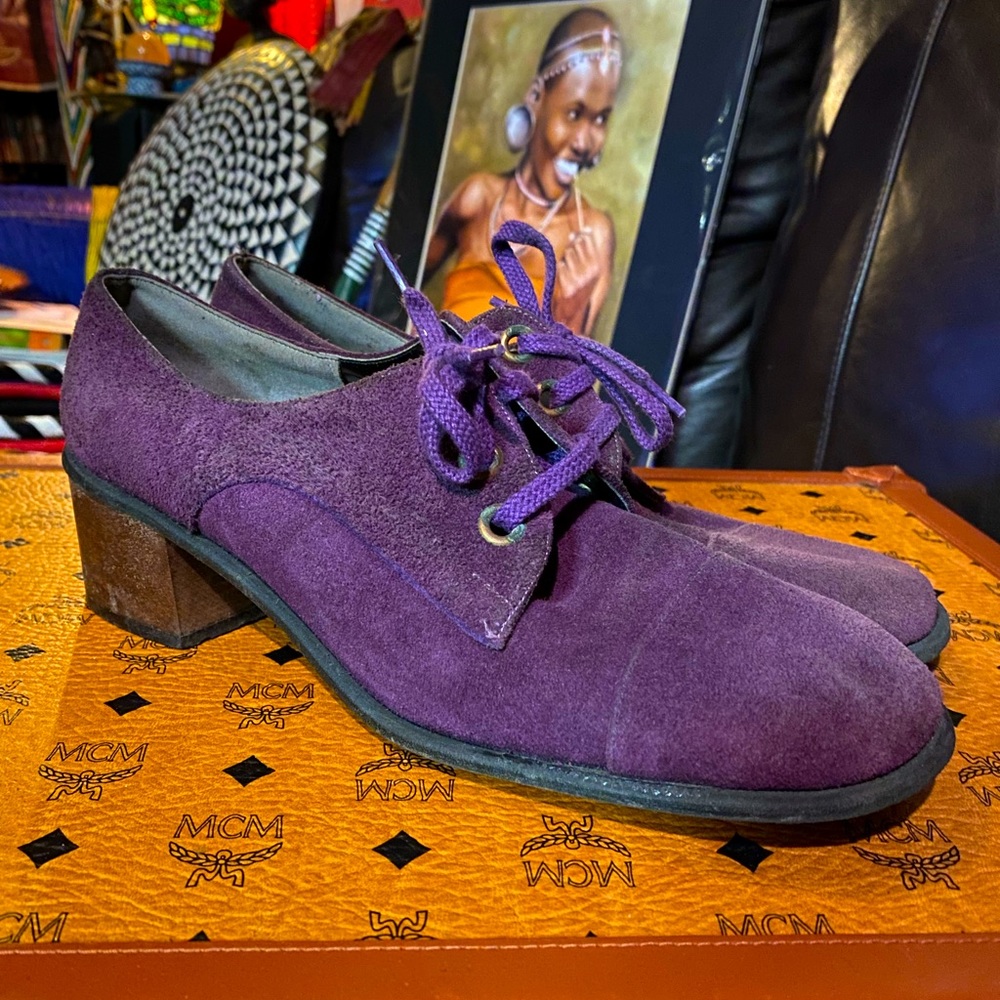 VTG Nina Purple Suede Block Heeled Lace-Ups, size 8-8.5